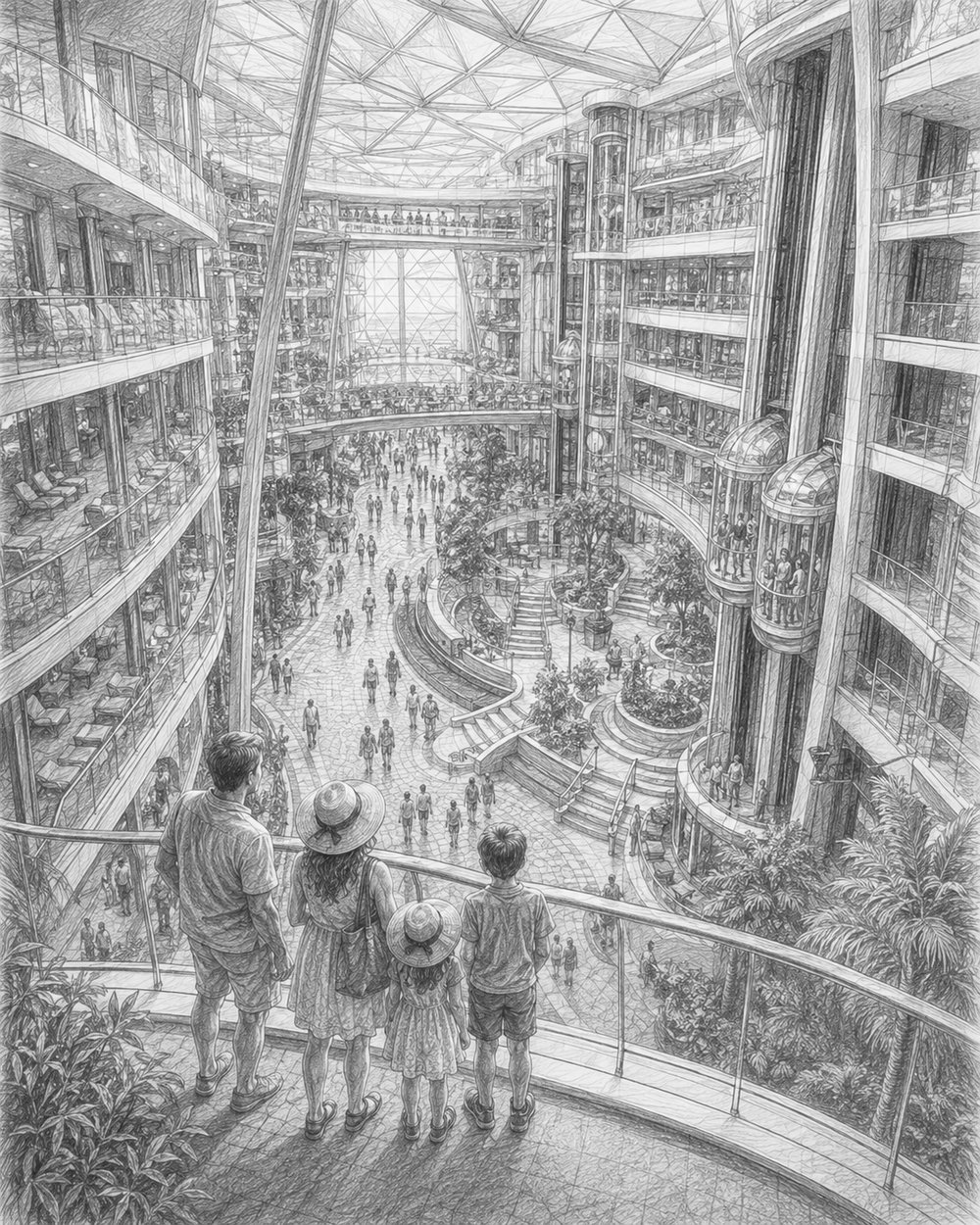 Illustration of the Royal Esplanade and atrium aboard Quantum of the Seas