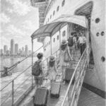 Illustration of guests boarding Norwegian Encore on embarkation day in Seattle