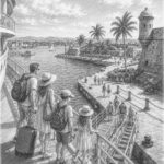 Illustration of the Cape Liberty departure and a port of call seen from Oasis of the Seas