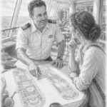 Illustration of a seasoned cruiser sharing advice beside a deck map on Symphony of the Seas