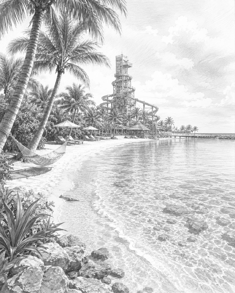 Illustration of a Bahamas beach scene on a Freedom of the Seas cruise from Miami