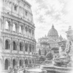 Illustration of Rome's landmarks on a Celebrity Xcel Mediterranean cruise