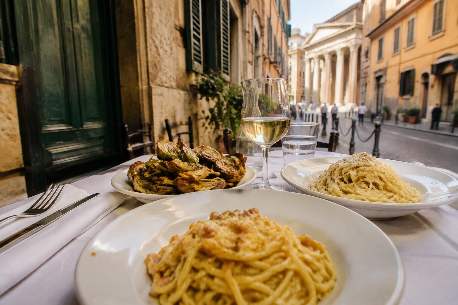 Classic Roman pasta and dishes in a trattoria